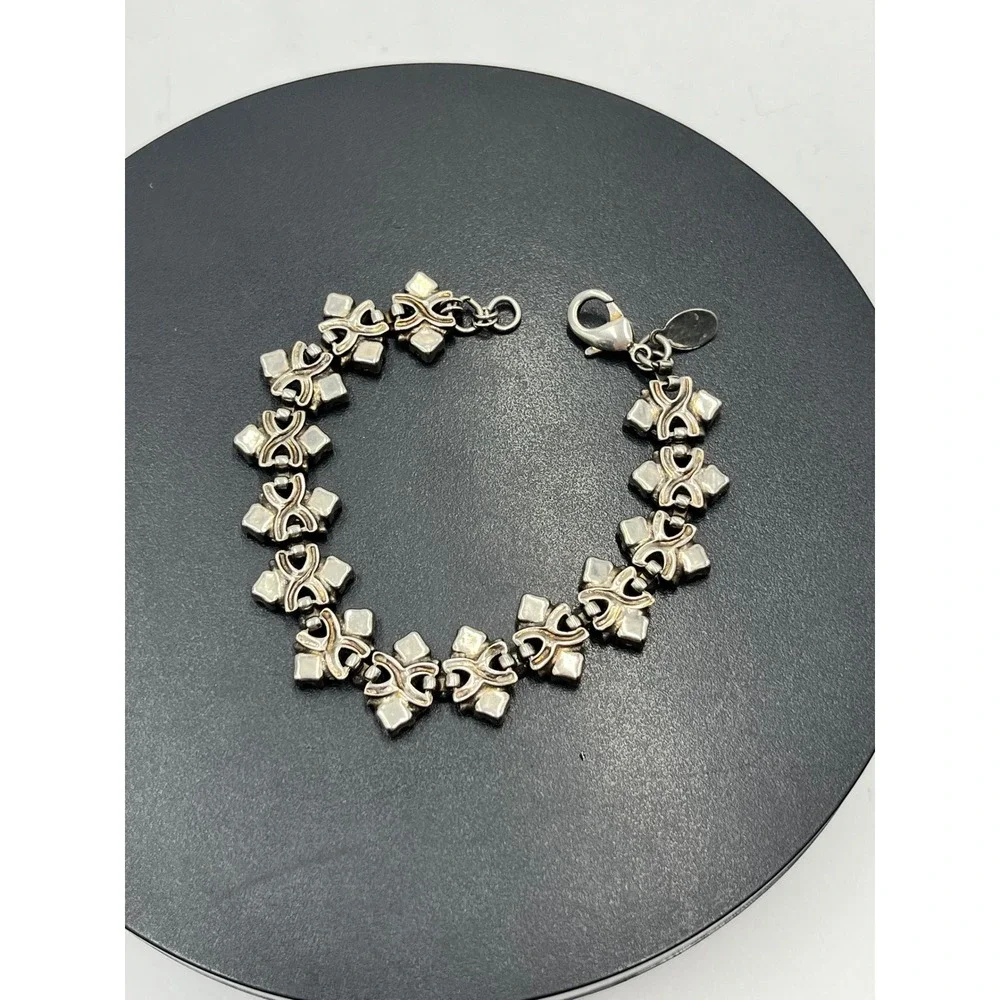 SORRELLI Teal Blue & White Crystal Geometric Antiqued Silver Bracelet